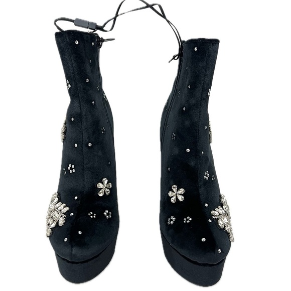 NEW - Express Rhinestone Embellished Platform Heeled Ankle Boots - Size 6 - Picture 4 of 12